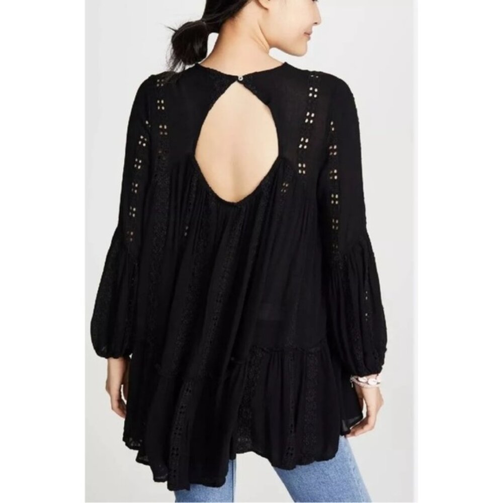 Free People Kiss Kiss Tunic Lace Eyelet Black Sz XS - Picture 2 of 6